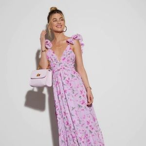 V-Neck Floral Ruffle Maxi Dress